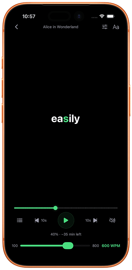 Readflow speed slider up to 800 WPM