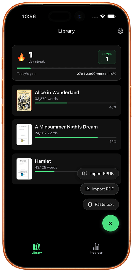 Readflow library with day streaks and daily reading goals